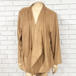 JM Collection Woman Camel Tan Faux Suede Draped Open Front Jacket Plus Size 3X